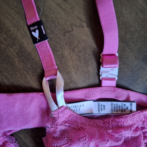 ❤NEW Victoria's Secret 36DD Pink Bra Underwire Lace Demi Adjust to Racerback NWT - Picture 8 of 11